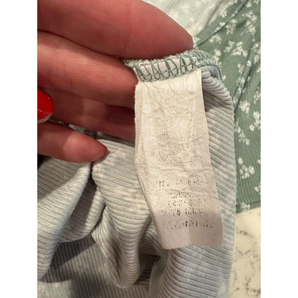See You Monday Sage Green Floral Ribbed Ruched Sweetheart Neck Top XL - Picture 5 of 6